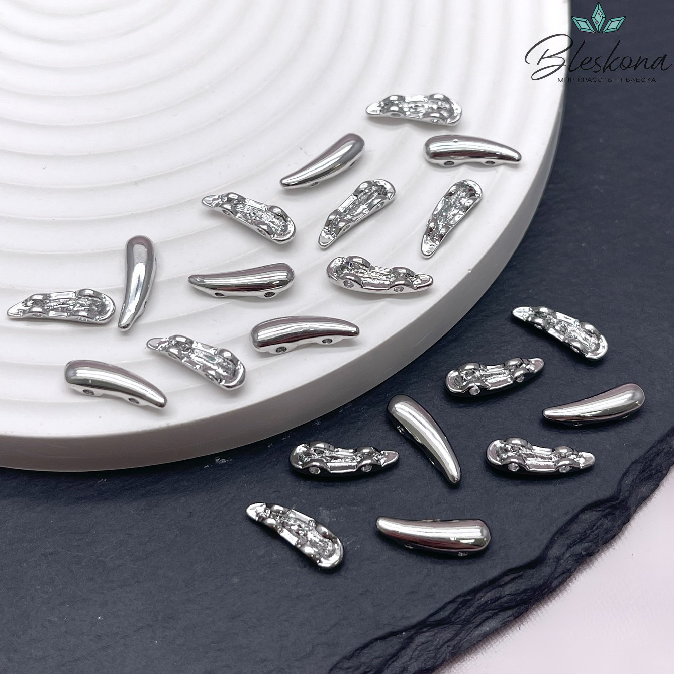 4*13,6 мм Цвет серебро, Бусина-разделитель капля на 2 ряда