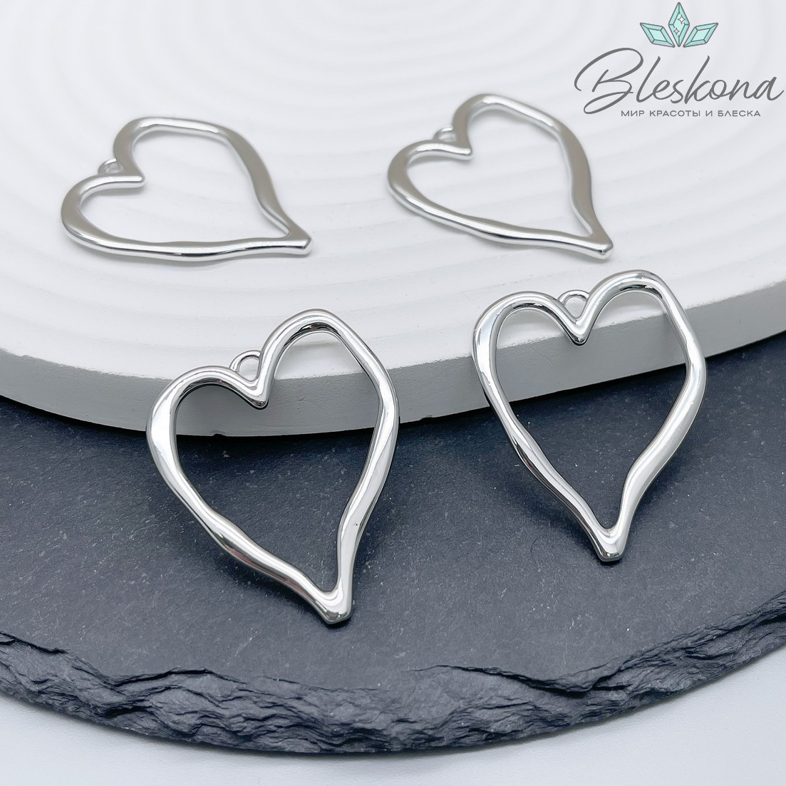 34*27 мм Цвет серебро, Подвеска Сердце мятое контур 