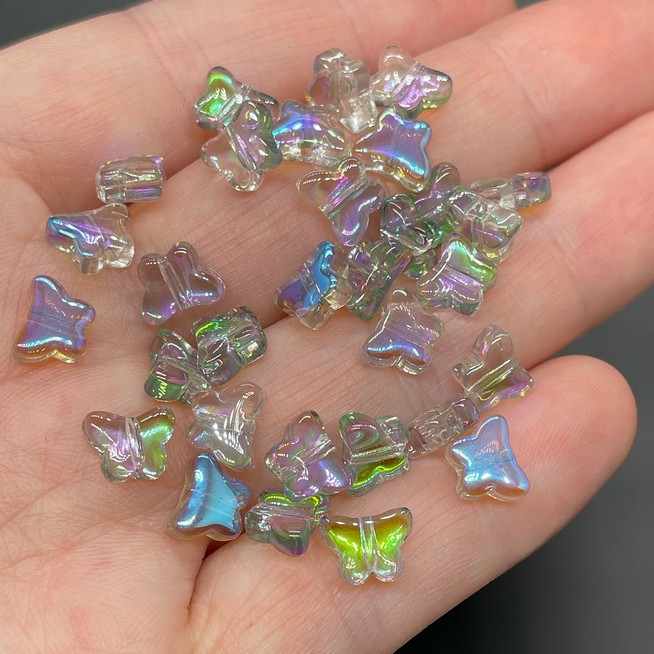 6,8 мм, Стекло Lux бусина бабочка с зеленым перелив. уп.10шт