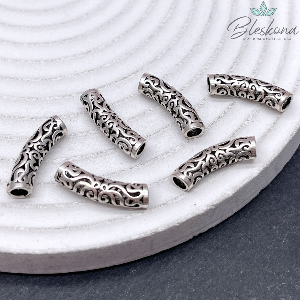 18,1*4,8 мм Бусина мельхиор Тубочка узор №2