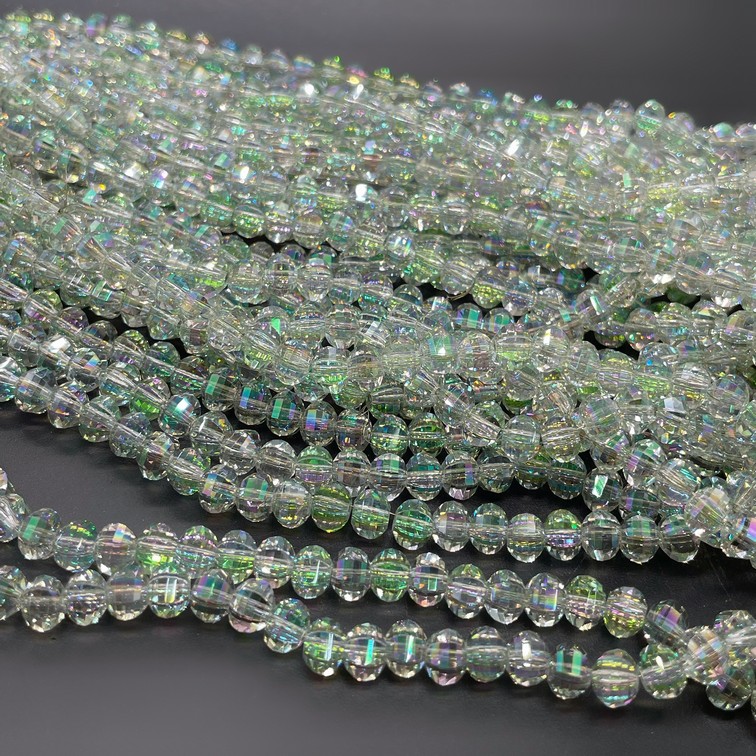 4,5*6 мм Стекло Lux, рондель прямоуг.огр., цвет прозрачный с зеленым переливом