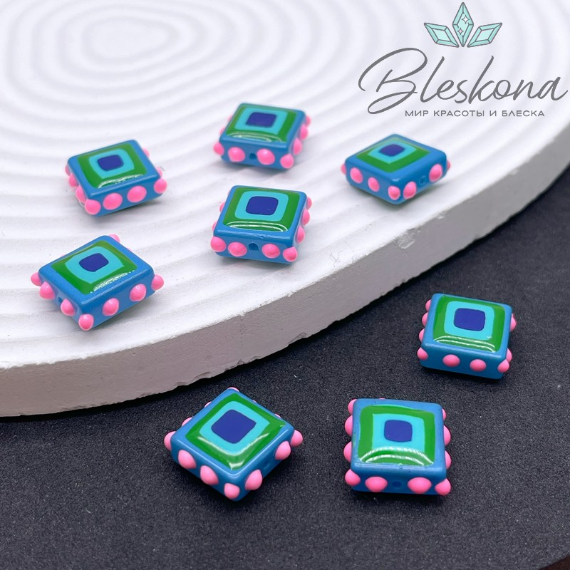 13,5 мм Бусина квадрат синий 