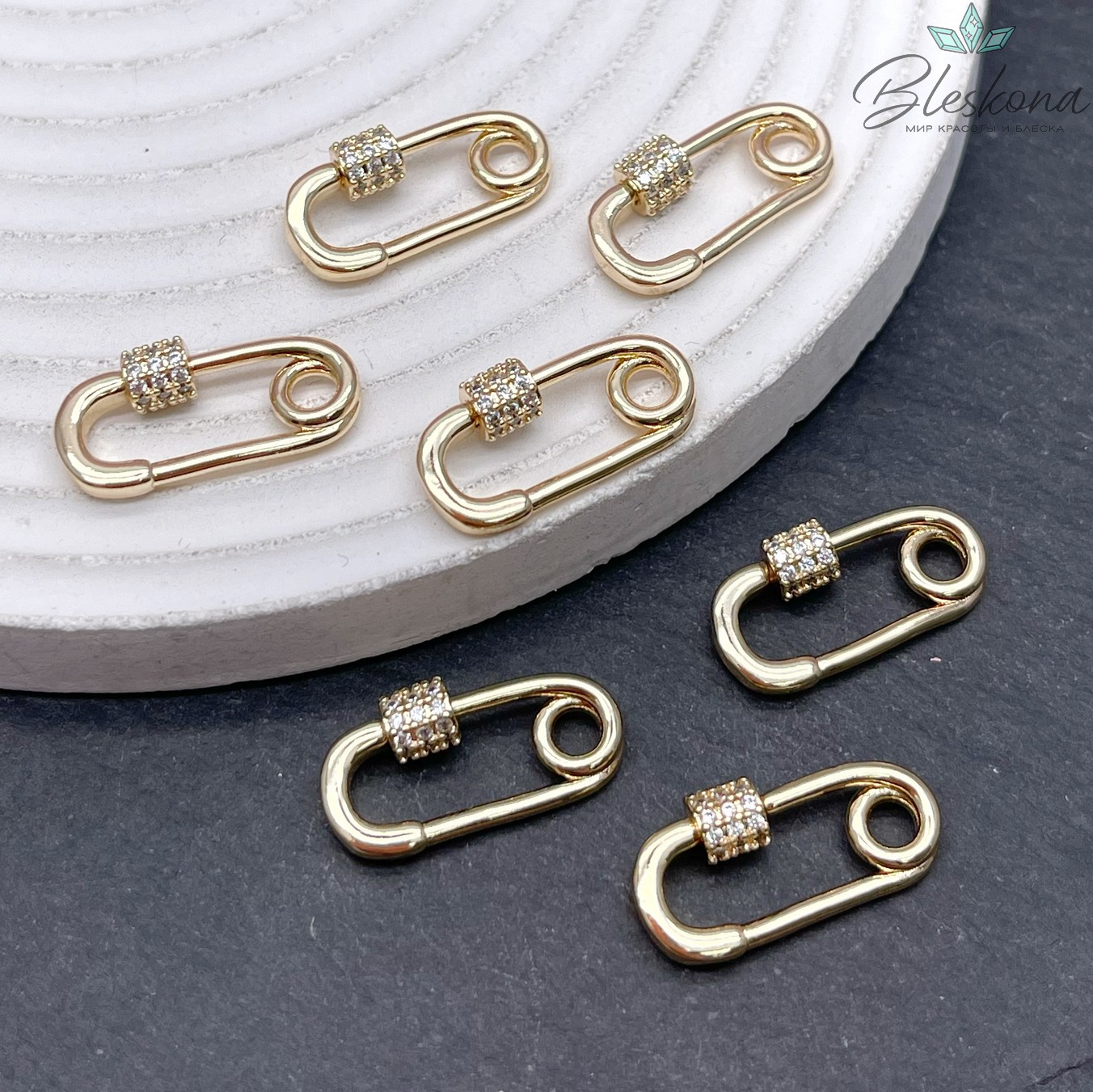 20,5*10,6 мм Цвет золото, Замок Винтовой булавка цирконы