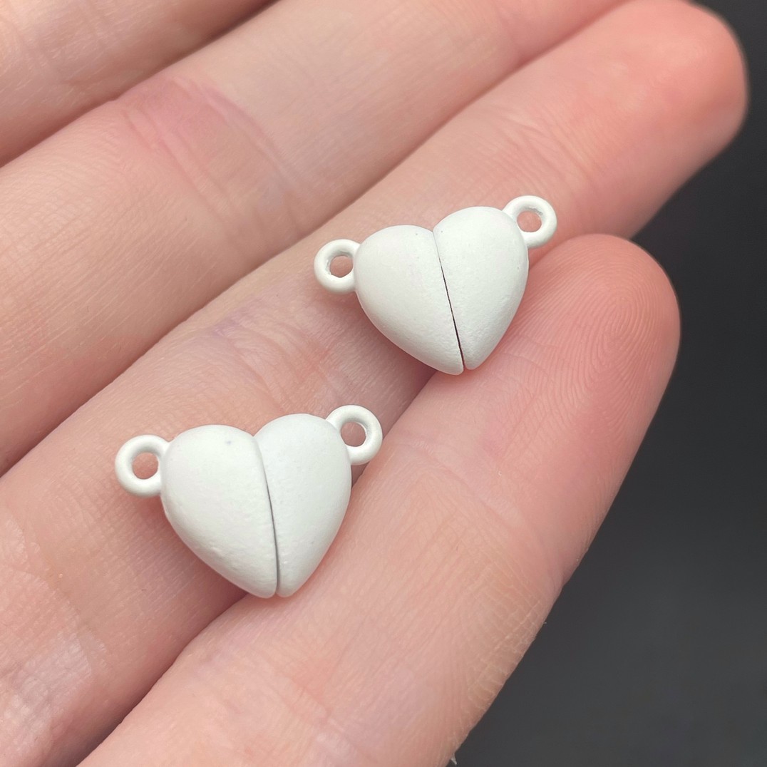 10*15,5мм , Замок магнитный сердце белая эмаль  матовая