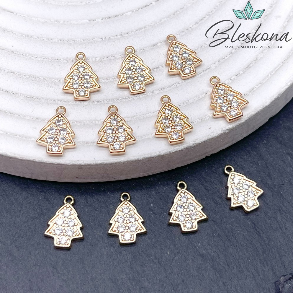 12*8,5 мм Цвет золото, Подвеска Елка цирконы