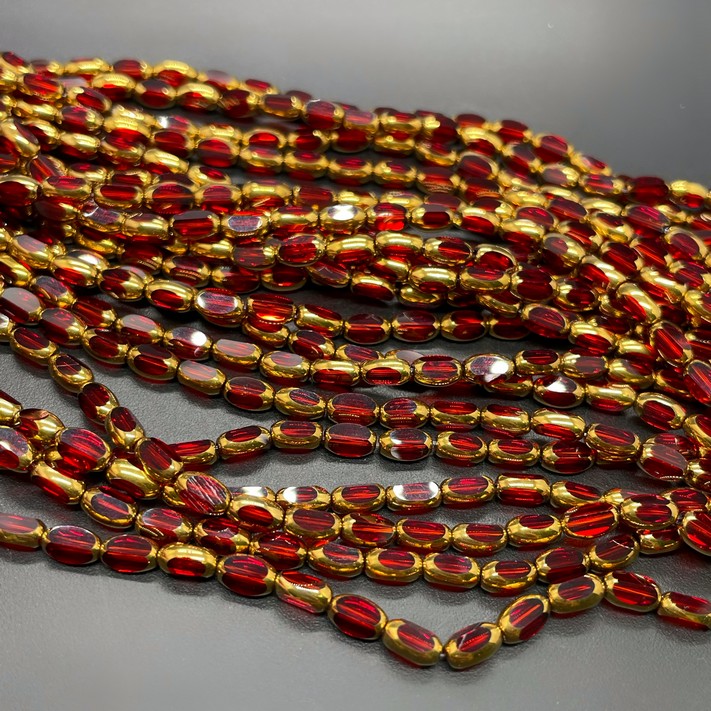 3,5*6 мм Стекло Lux,  рис огранка, цвет красный в обрамлении