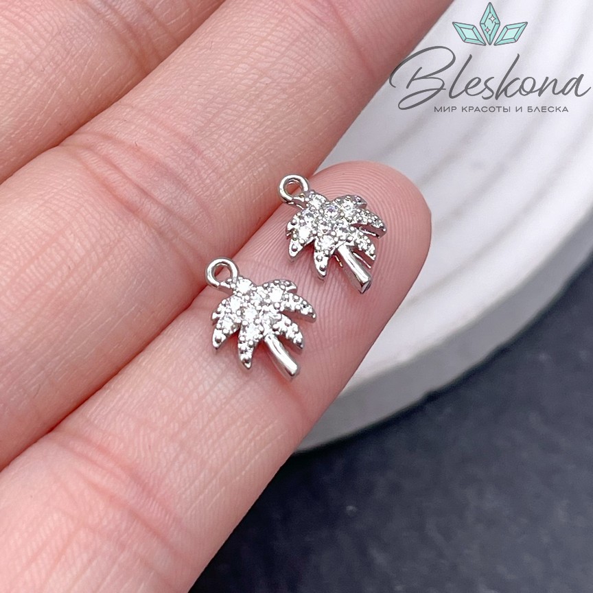 7,8*12,5 мм , цвет серебро , Подвеска пальма цирконы 