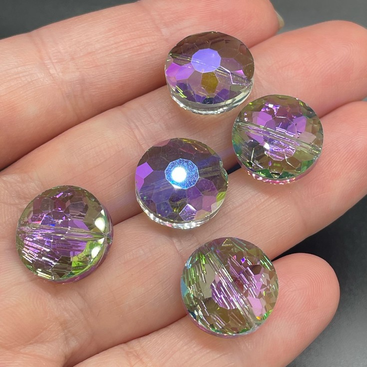 14 мм, Стекло Lux бусина таблетка фиолетово-зеленое уп.5 шт