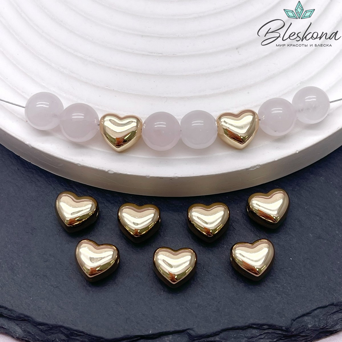 9,4*8,4 мм Цвет золото, Бусина сердце гладкое