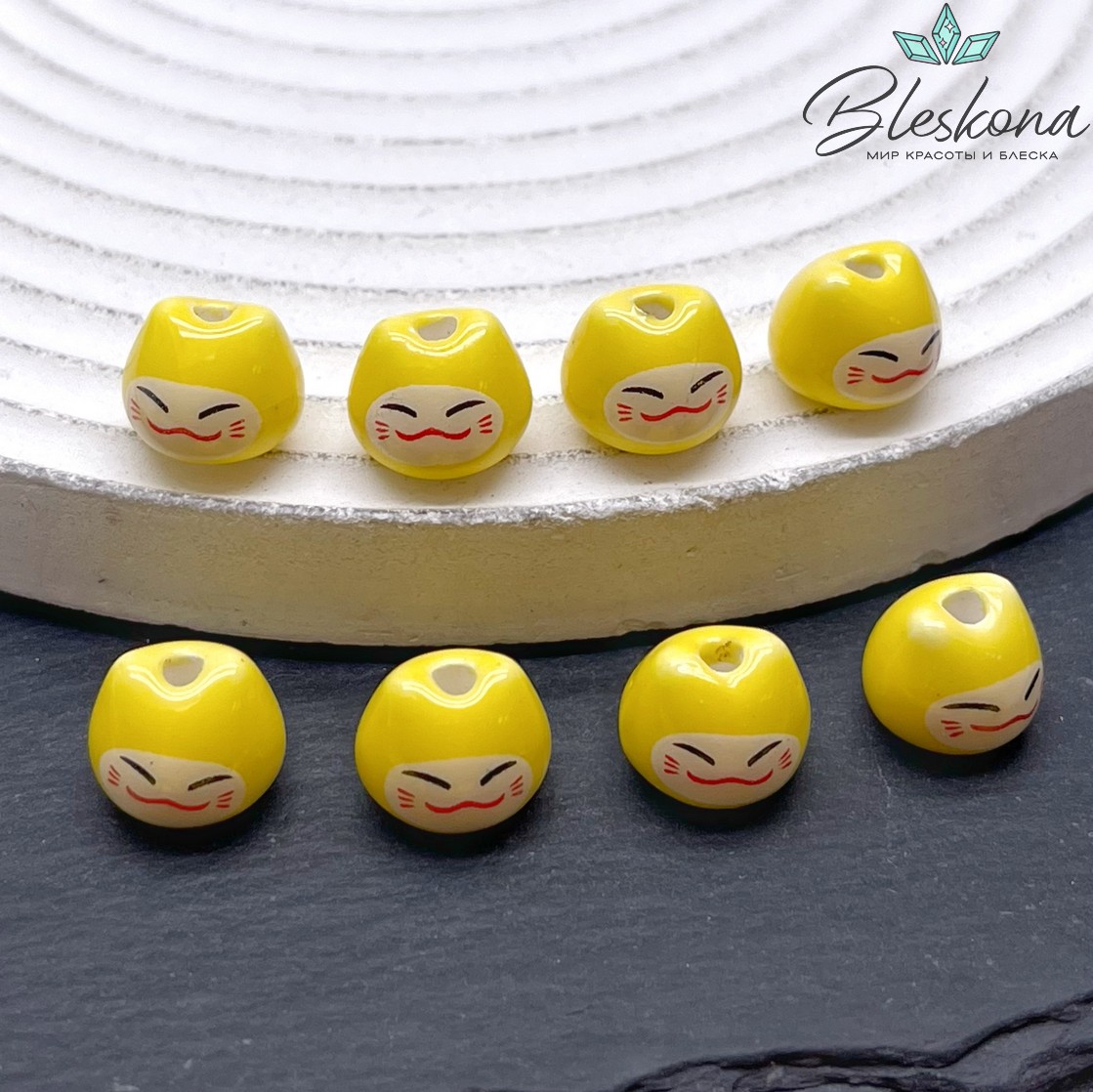 8*10 мм Керамика бусина Котик желтый 