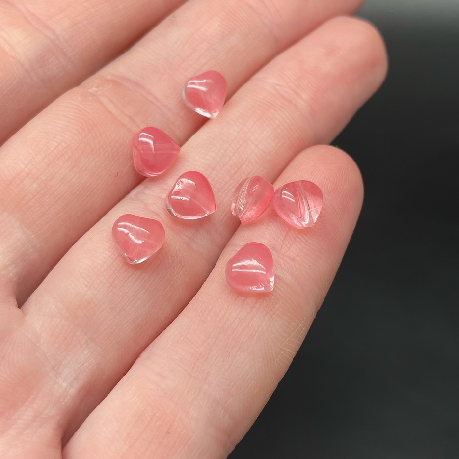 6,5 мм, Стекло сердце розовое  уп.10 шт №1