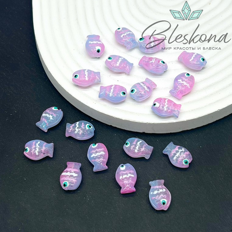14*10 мм  Бусина рыбка розово- голубая
