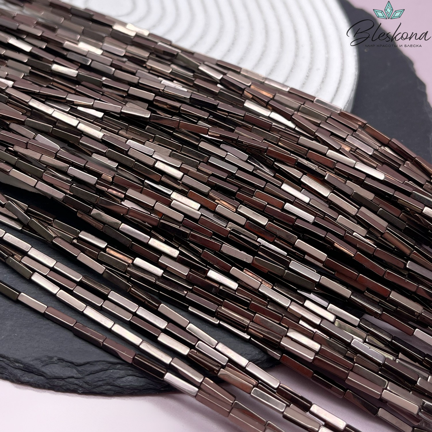 8*2 мм Гематин имитация, коричневый №1 (шоколадный), прямоугольник 