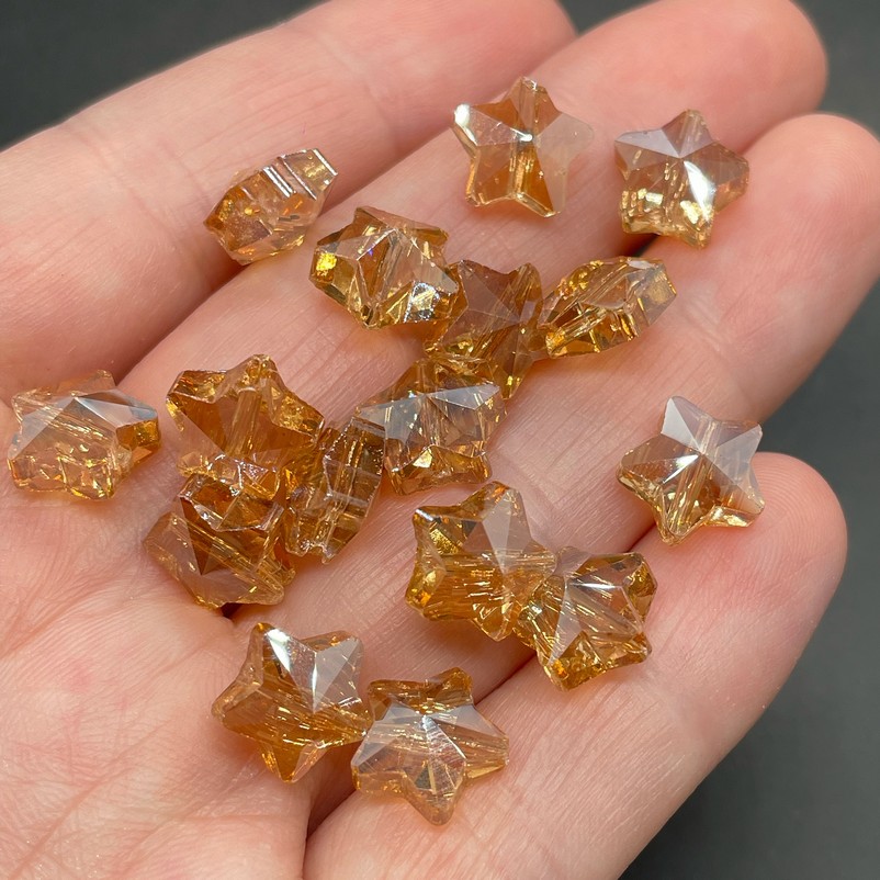 9,5 мм, Стекло Lux бусина звезда охра уп.10шт