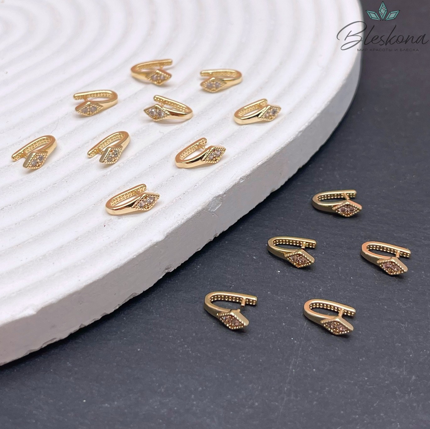 9*3,5 мм Цвет золото, Бейл Зажимной ромб цирконы