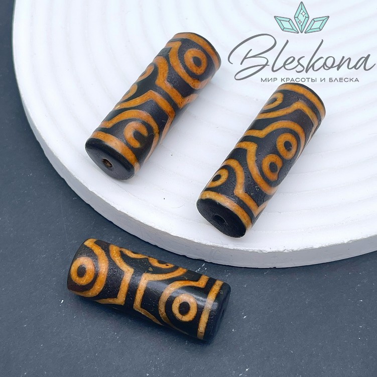 Бусина Дзи 8 глаз черно-коричневый бочонок 40*14 мм