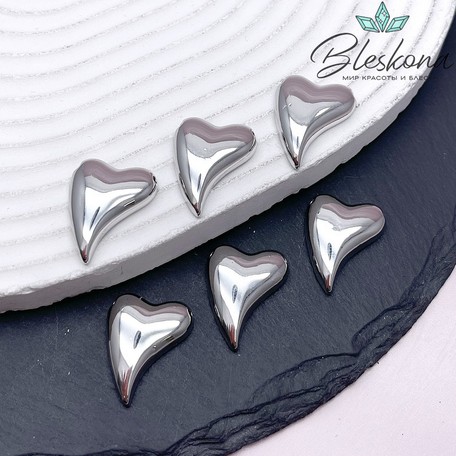 20,7*16 мм Цвет серебро, Подвеска-бусина Сердце объемное 