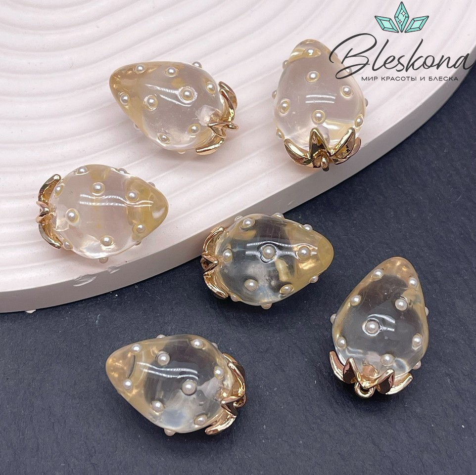 25*17 мм Цвет золото, Подвеска клубничка прозрачная