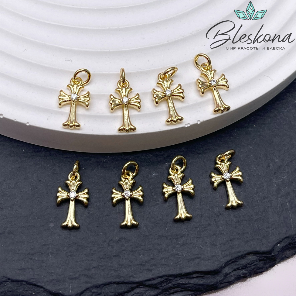 12,5*7 мм Цвет золото, Подвеска крест цирконы