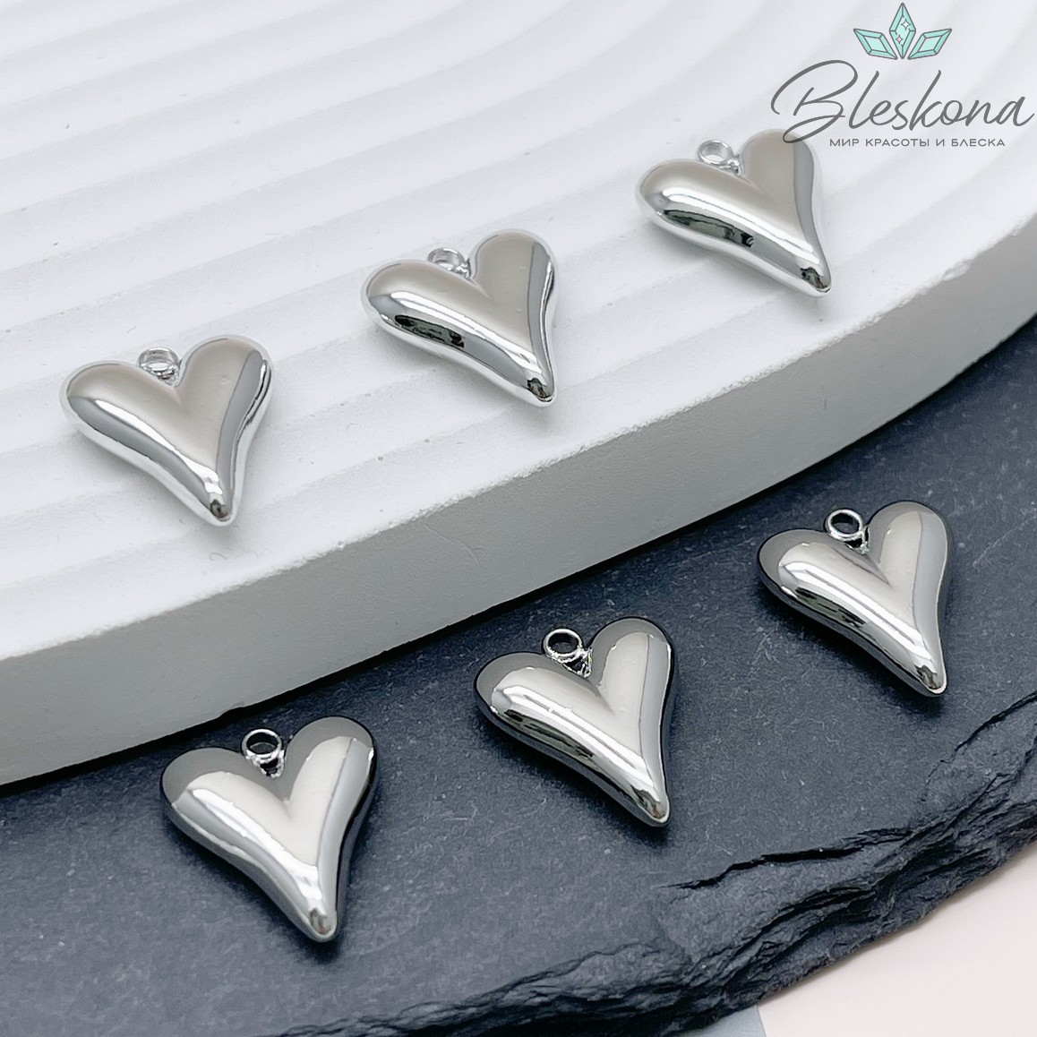 12*14,5 мм Цвет серебро, Подвеска сердце объемное
