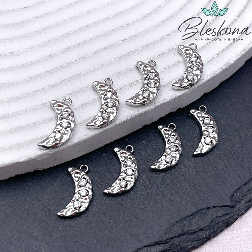 16*8,5 мм Цвет серебро, Подвеска полумесяц с цирконами