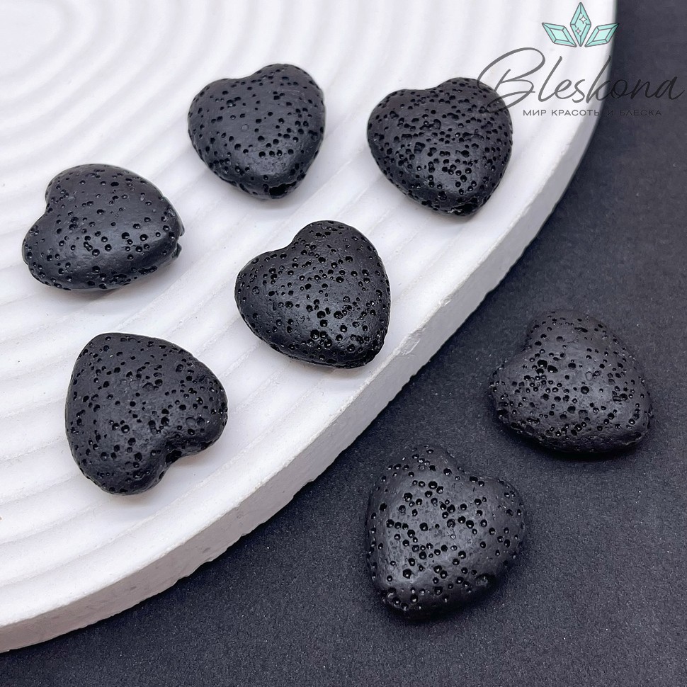 Бусина сердце Лава Вулканическая черное 20*19 мм