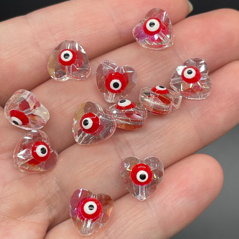 10мм, Стекло Lux форма сердце красный глаз уп.5 шт