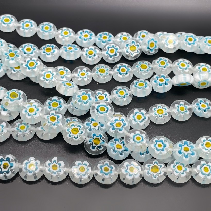 Муранское стекло голубое круг цветок  10 мм