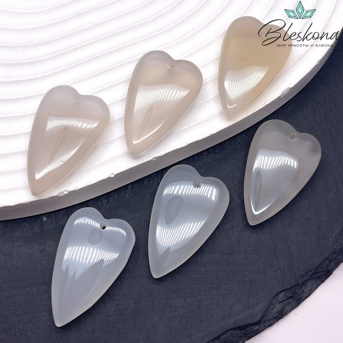 18*29 мм Подвеска Сердце Серый Агат