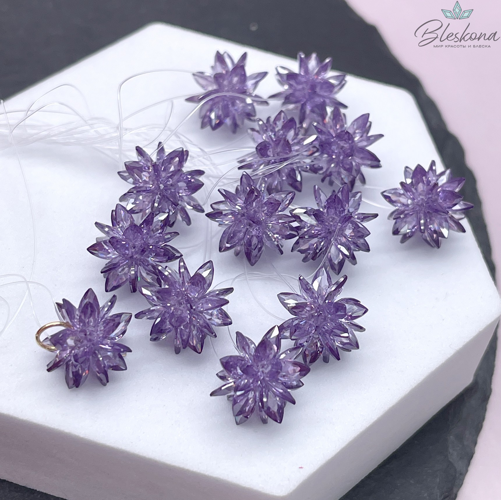 10*13 мм, Подвеска Циркон темно-фиолетовый ежик (кубический цирконий, фианит) 