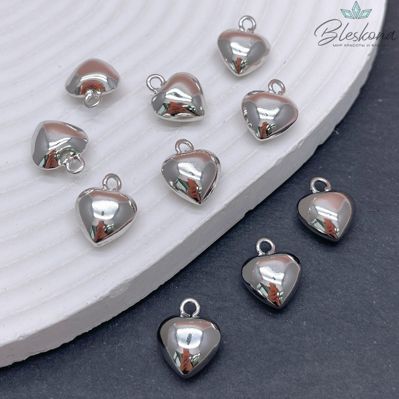 11*14мм Цвет серебро Подвеска Сердце объемное гладкое малое