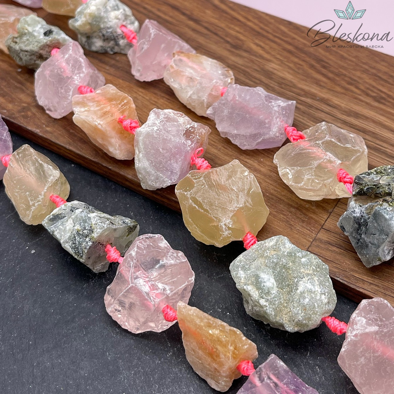 Микс куски р.кварц, аметист, цитрин, пренит (25-32)*(20-28) мм