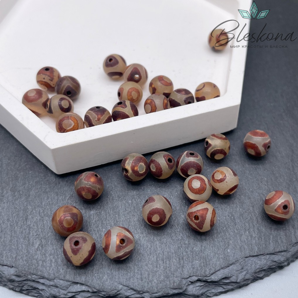 Бусина Дзи 3 глаза серо-коричневый матовый шар 8 мм уп.15 шт.