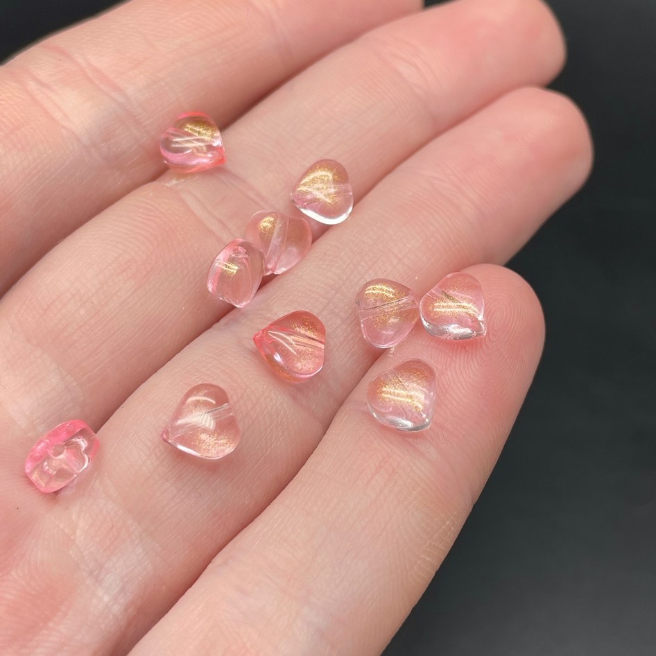 6,5 мм, Стекло сердце розовое с золотистым напылением уп.10 шт