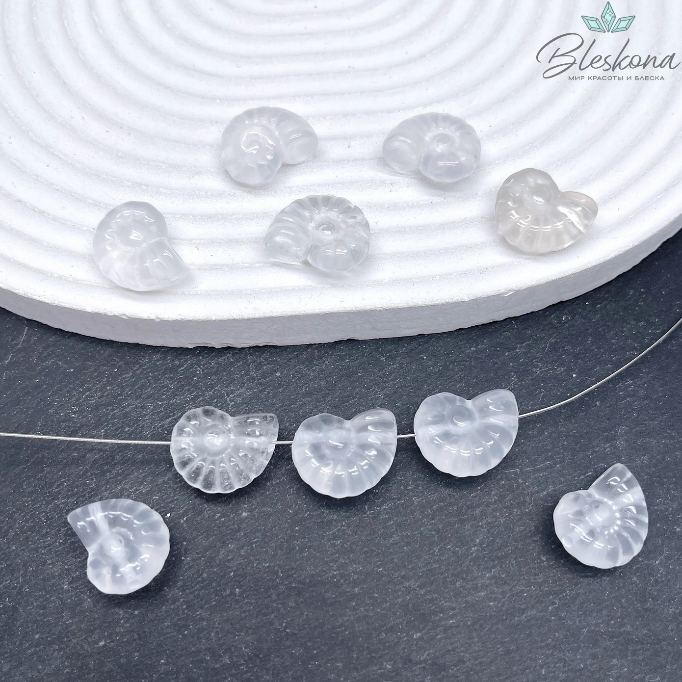 12*16 мм Резная Бусина Ракушка Аммонит Горный Хрусталь