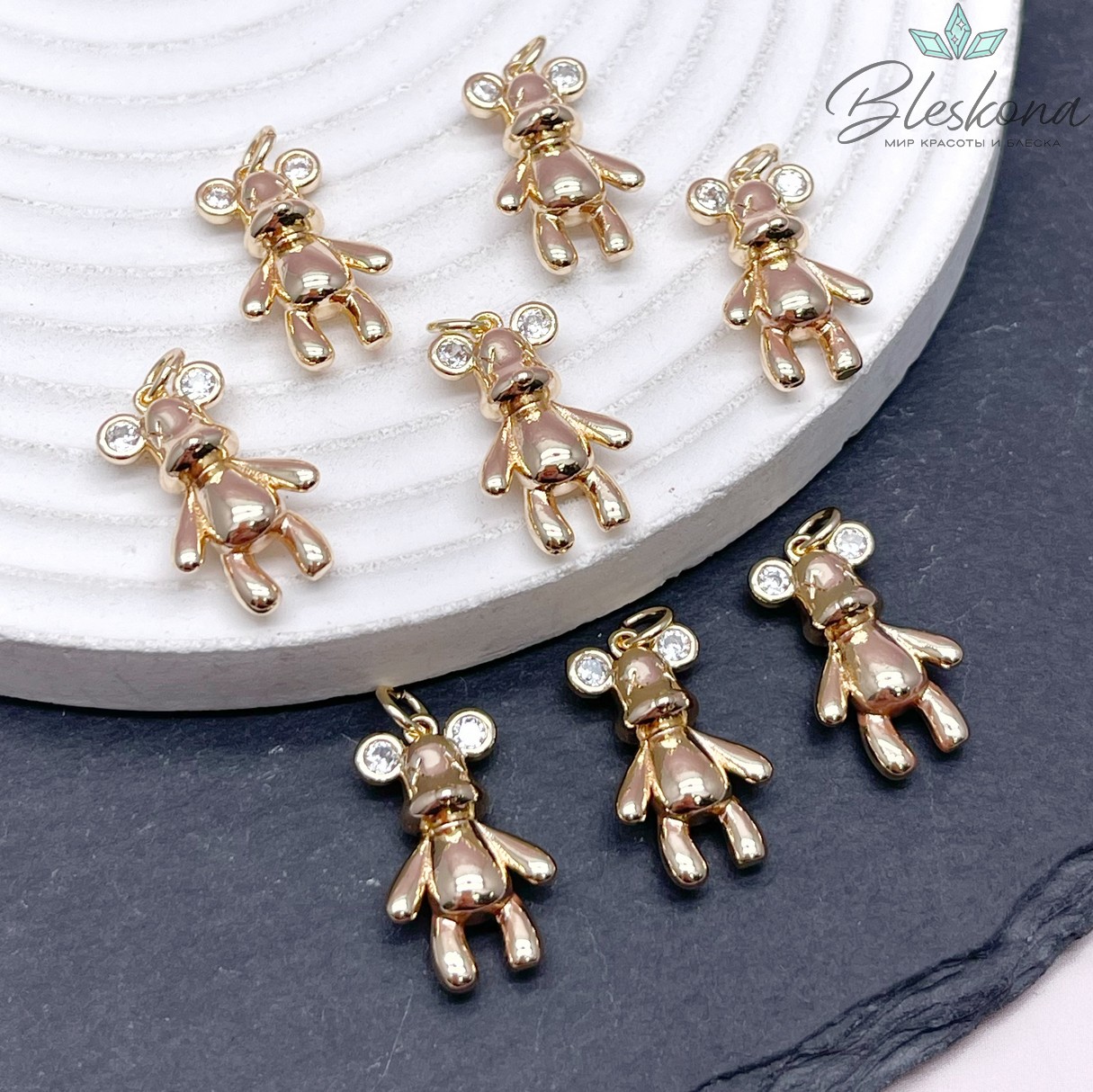 19,8*12 мм Цвет золото, Подвеска Мишка цирконы