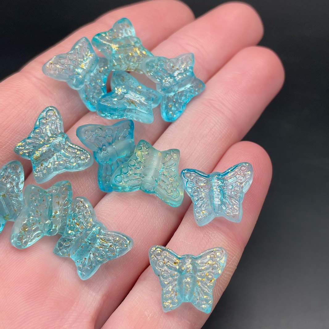 12*15 мм, Бусина Бабочка голубая с желтым преливом