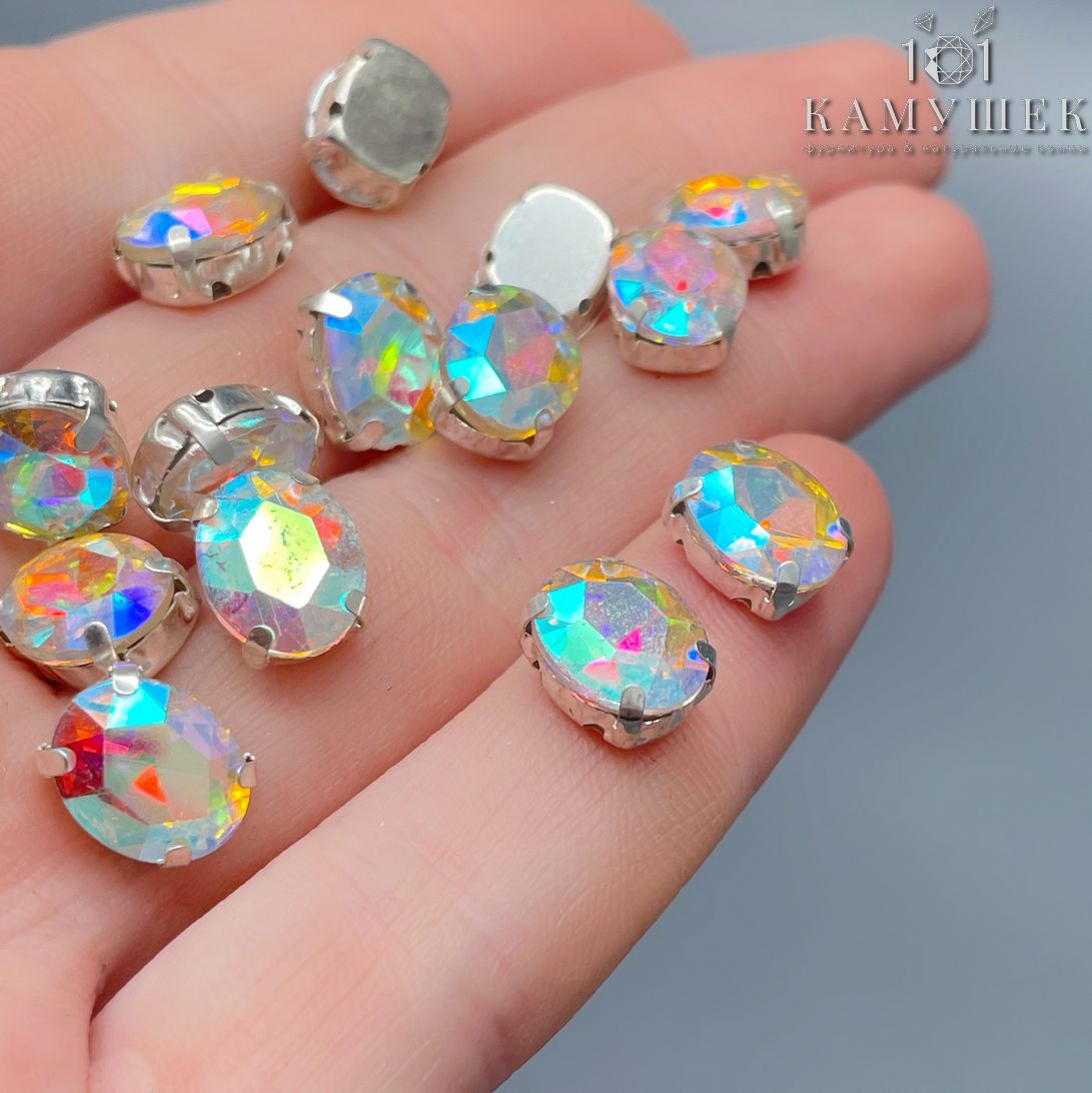 10*8мм,Бусина овал хамелеон циркон, цвет серебро