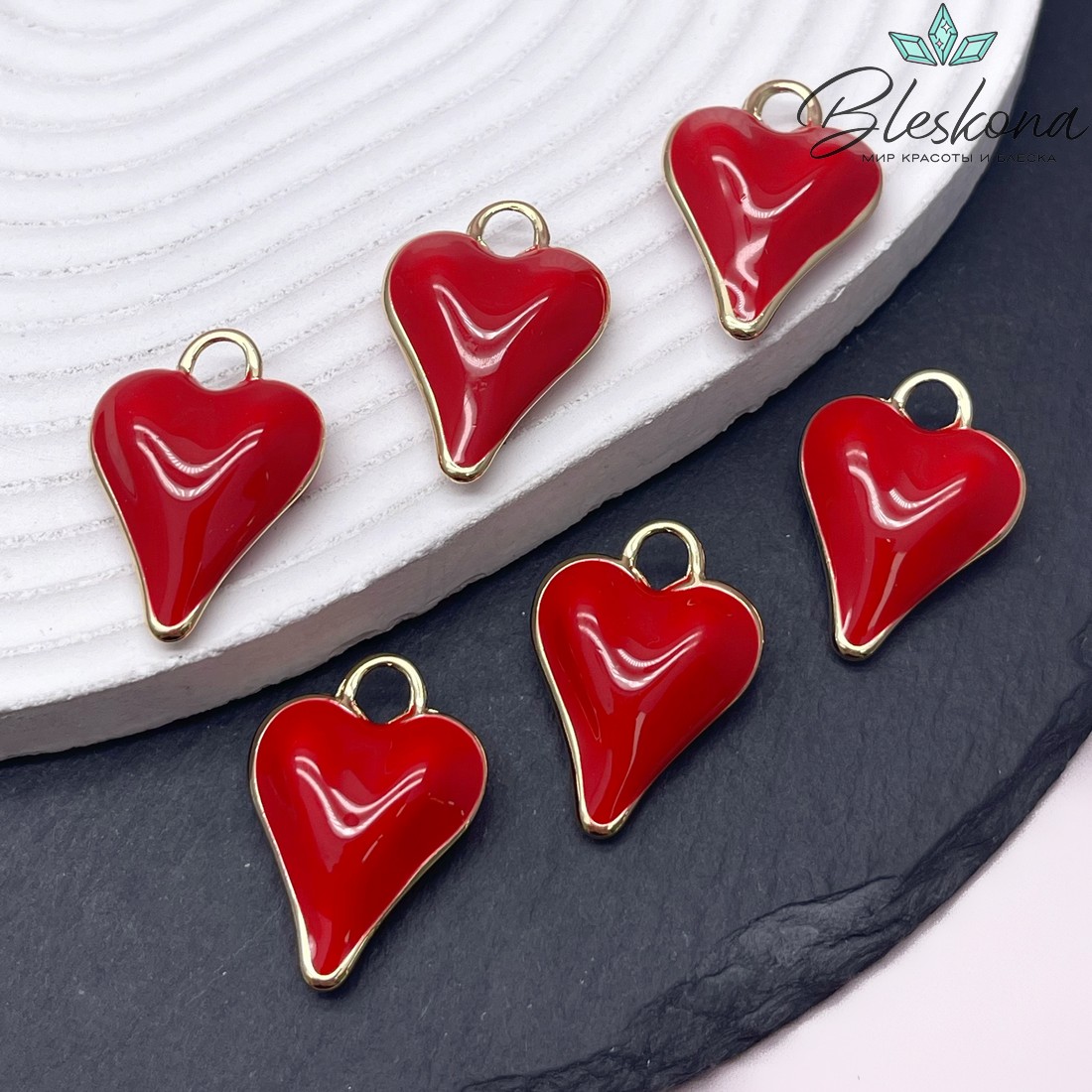 27,7*20 мм Цвет золото, Подвеска Сердце красная эмаль