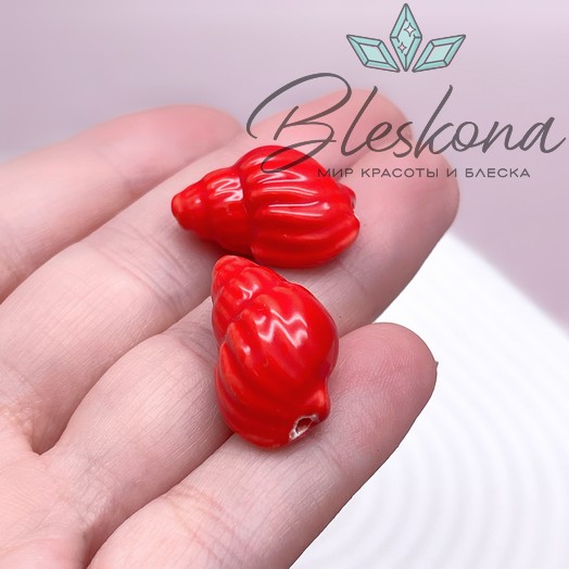 13*21 мм Керамика Бусина ракушка красная