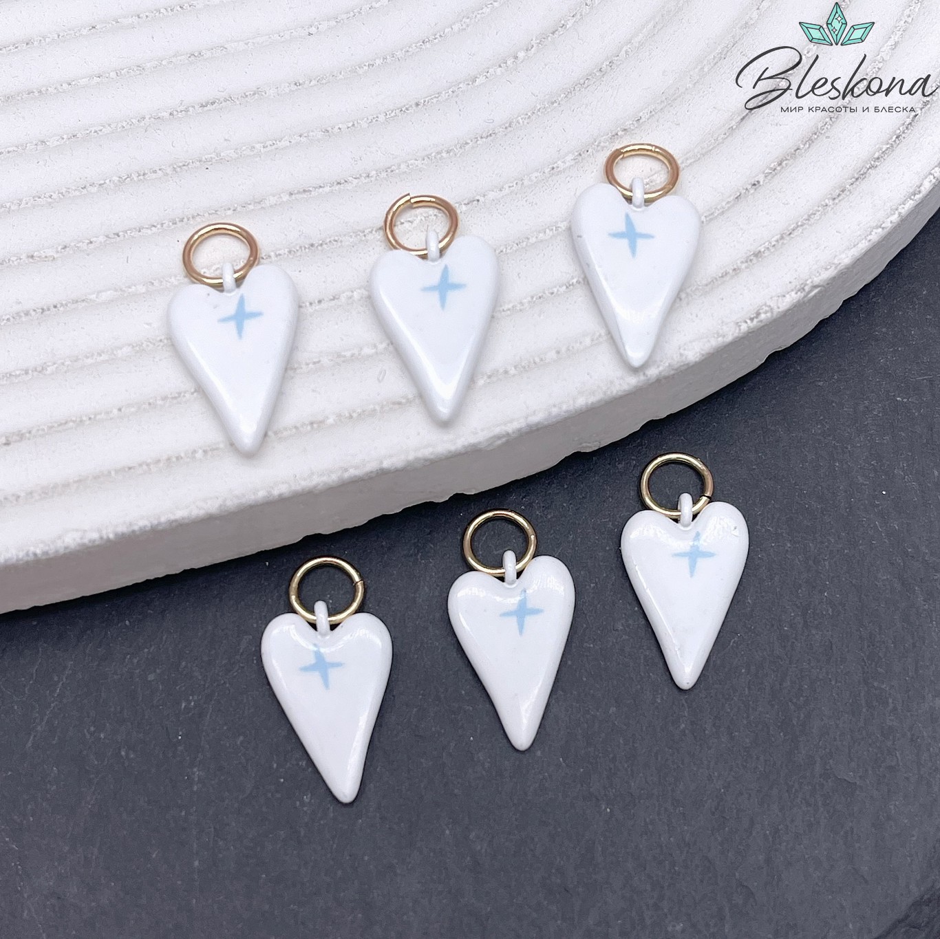 15,5*10 мм, Цвет золото, Подвеска сердце белое звезда эмаль
