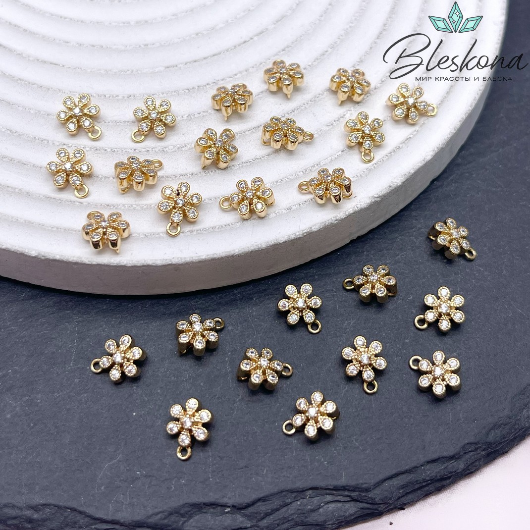 8,5*6 мм Цвет золото, Подвеска цветок цирконы
