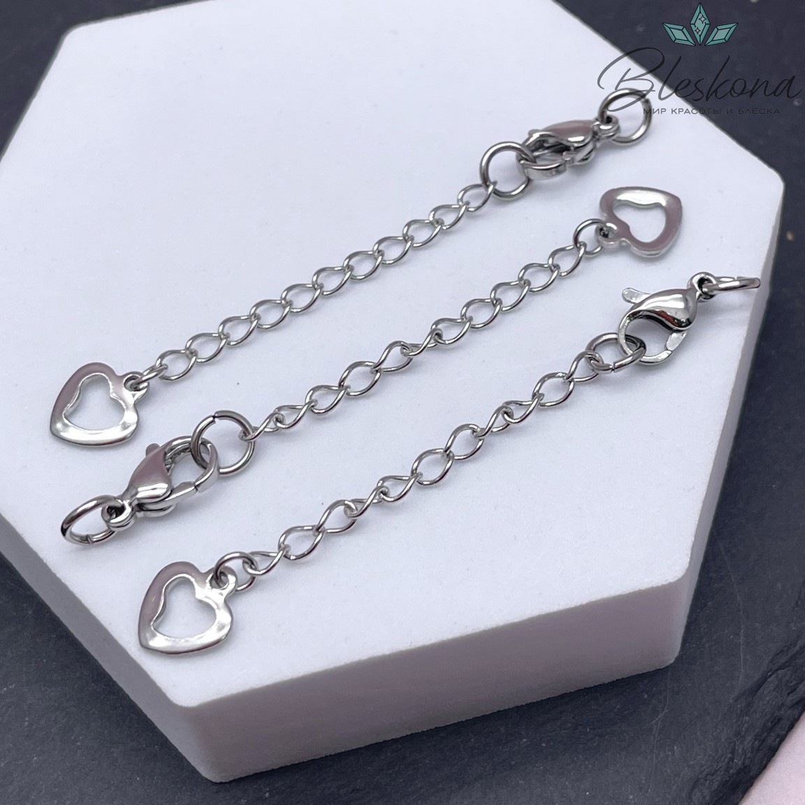 12 мм Цвет серебро, Замок округлый с цепочкой сердце