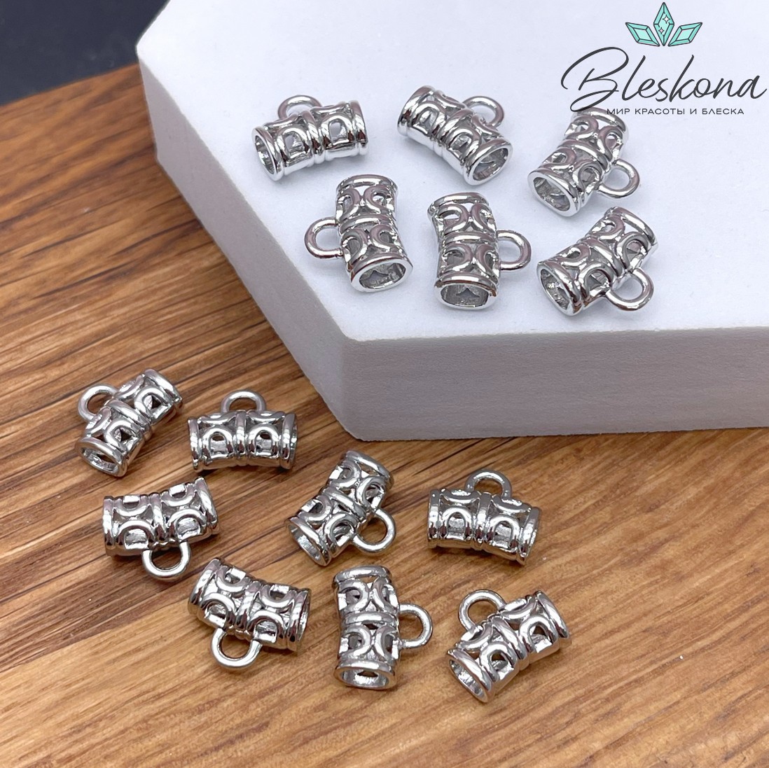 11,5*10 мм Цвет серебро, Бейл широкий узор неразъемное кольцо