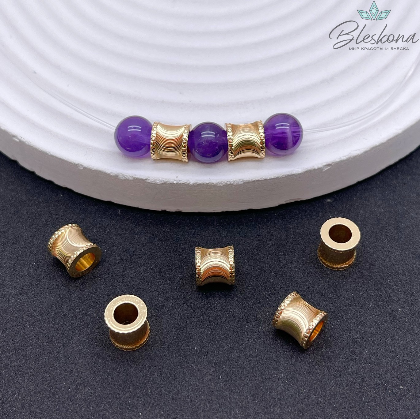 7*7,5 мм Цвет золото, Бусина цилиндр резная 