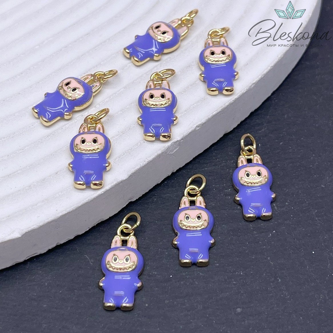 20*9 мм Цвет золото, Подвеска игрушка-монстрик Лабубу фиолетовая эмаль