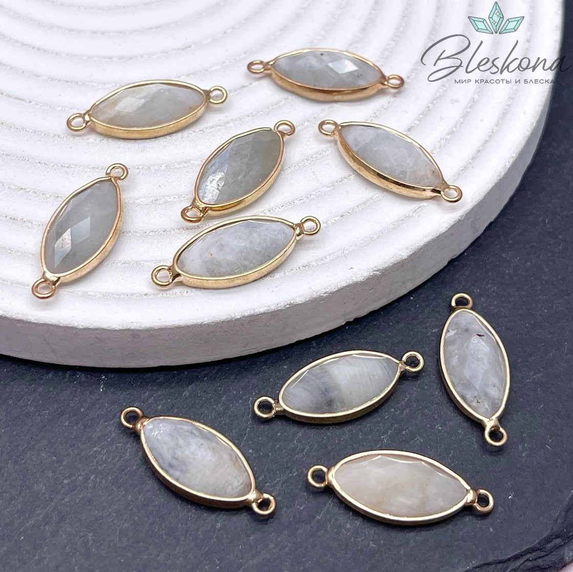 23*9 мм Коннектор лодочка Лунный камень огранка цвет золото