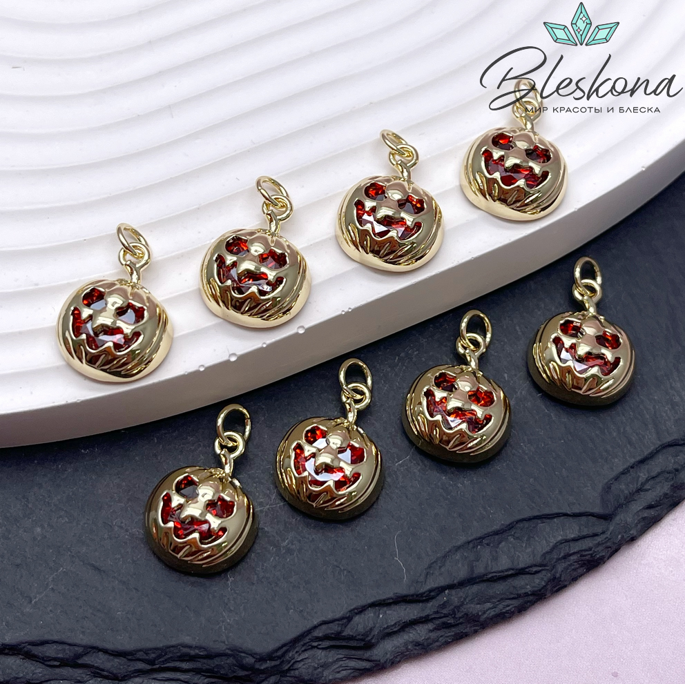 16*12 мм, Цвет золото, Подвеска Тыква с цирконом