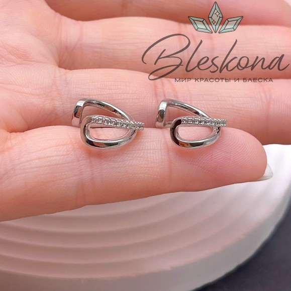 Кафф с цирконами, цвет серебро 12 мм