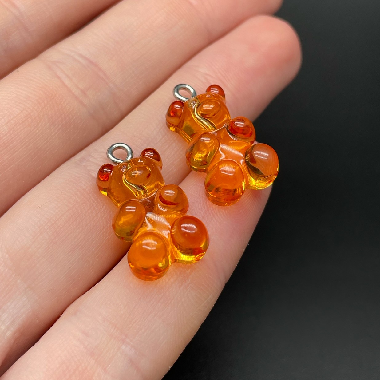 12*21,5мм, Цвет серебро, Подвеска Мишка оранжевый прозрачный   